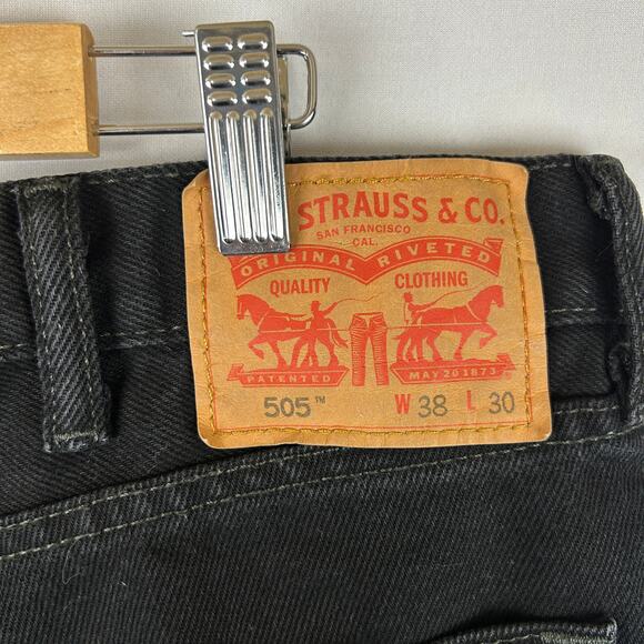 Levi's 505 Regular Fit Straight Leg Black Denim Jeans Mens Size 38x30 - Picture 4 of 11